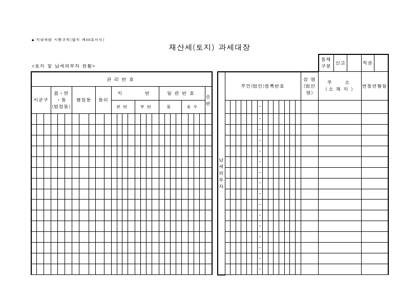 재산세(토지) 과세대장 [지방세법 시행규칙 서식68]