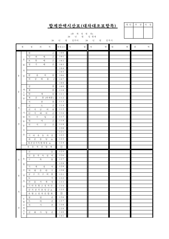 합계잔액시산표(대차대조표항목)